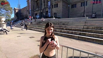 Barcelona public threesome with nude stepbrother and blowjob